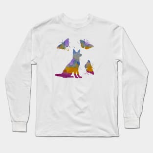 German Shepherd Art, Colorful Dog And Butterflies Long Sleeve T-Shirt